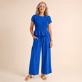 ⏰Last Day of the Sale💃Women's Smocked Short Sleeve Top & Wide Leg Pants Set