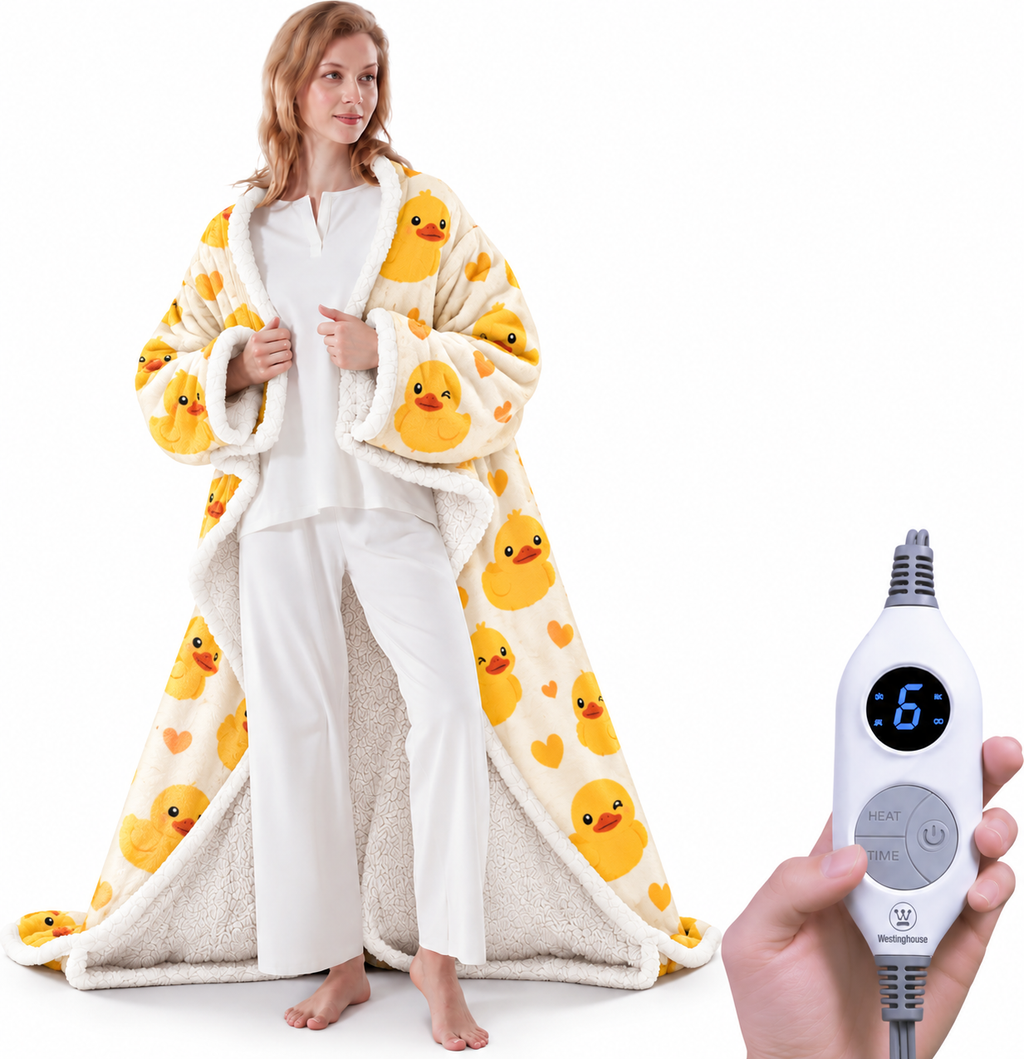 💝💝Wearable Heated Blanket with Foot Pocket Sherpa🔥Overheat Protection & Auto Shut-Off