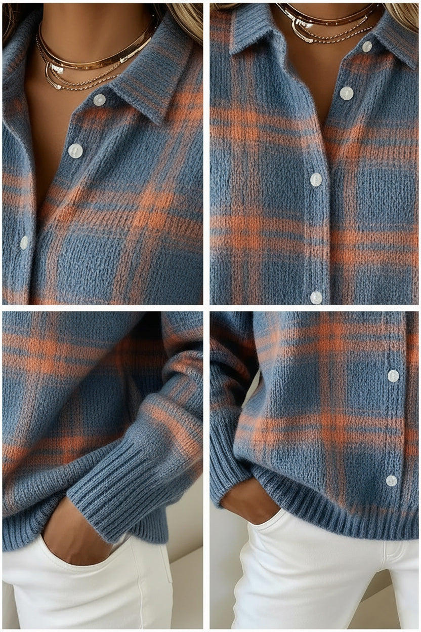 💝💝CLEARANCE SALE🔥 Women's Plaid Print Casual Cotton Buttoned Cardigan Sweater
