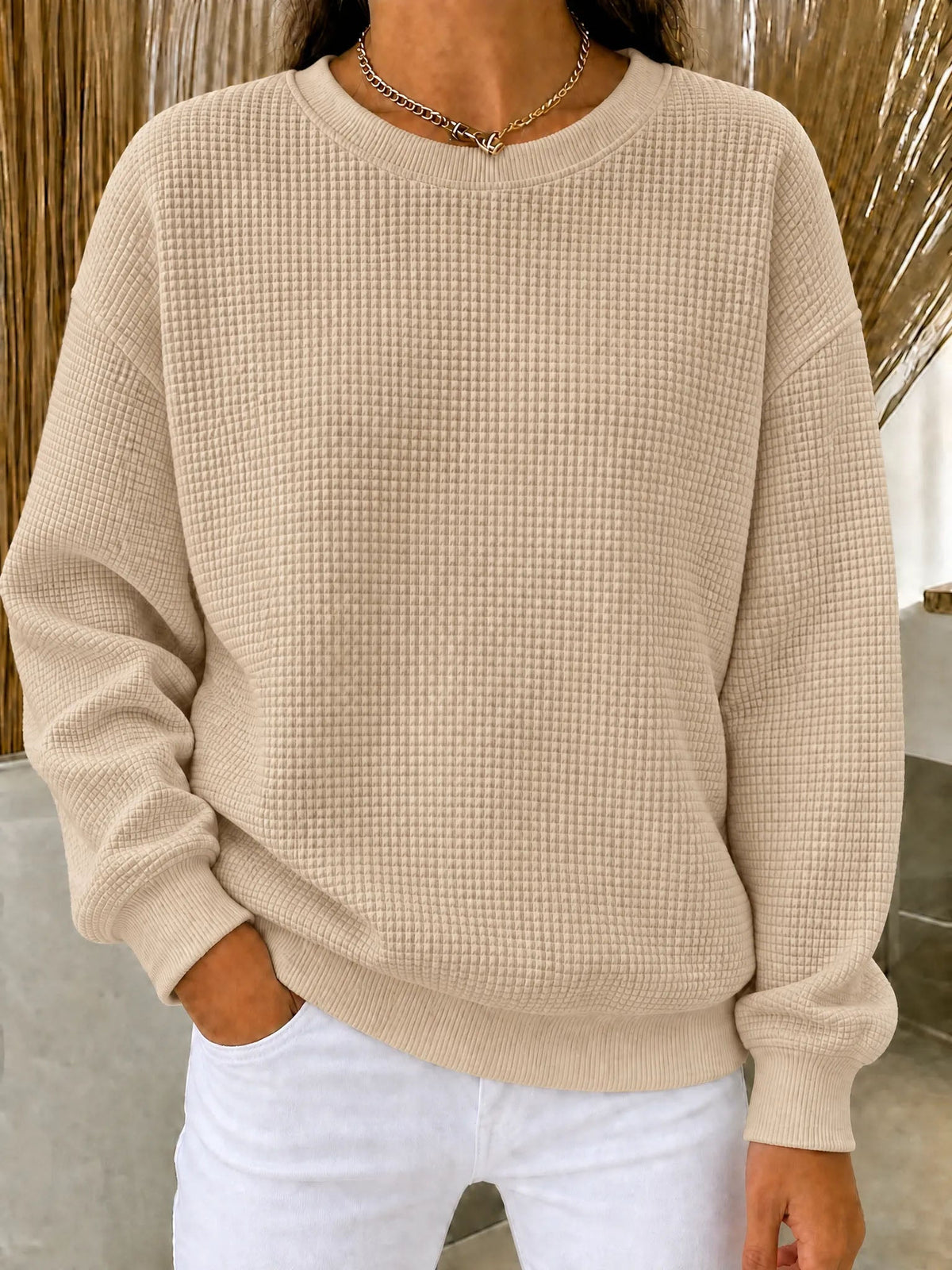 🔥 FINAL HOURS — Women's Waffle Knit Crewneck Sweatshirt | Cozy & Effortless Everyday Style