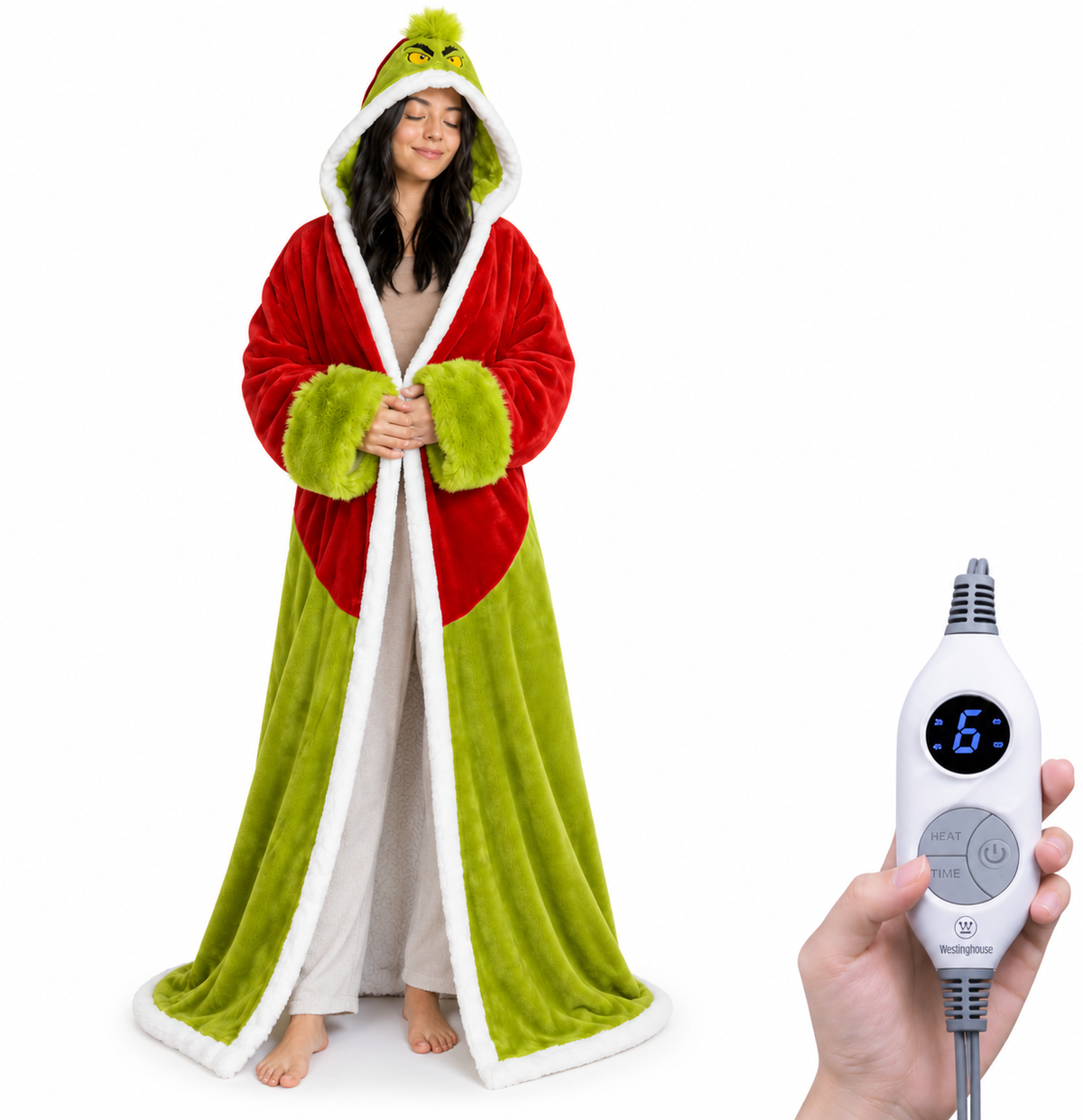 💝💝Wearable Heated Blanket with Foot Pocket Sherpa🔥Overheat Protection & Auto Shut-Off