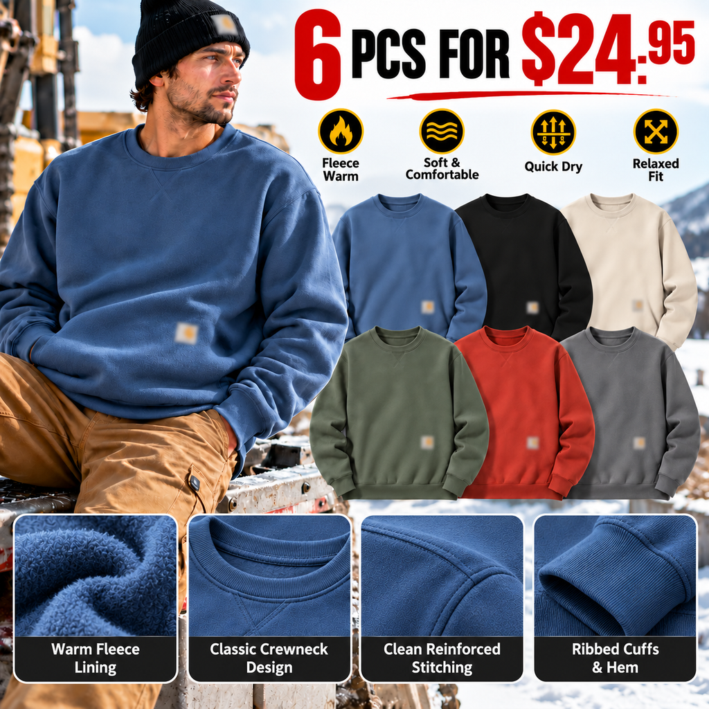 💝💝LAST DAY CLERANCE🔥Men's Fleece Crewneck Sweatshirt - 6 PCS