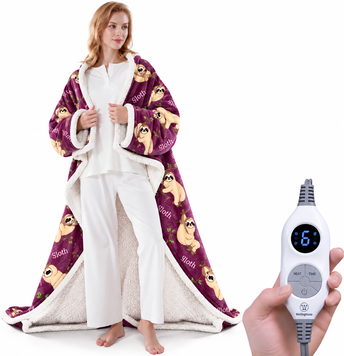 💝💝Wearable Heated Blanket with Foot Pocket Sherpa🔥Overheat Protection & Auto Shut-Off