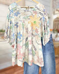 🔥 FINAL HOURS — Women's Appliqué Floral Print Blouse | Elegant Pleated Detail