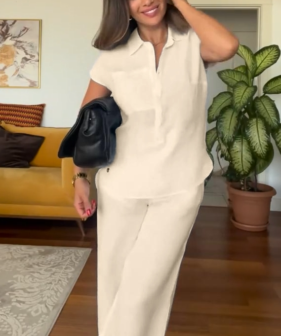 🔥Last day 50%OFF🔥Women's Summer Linen Casual Shirt Wide-Leg Pants Two-Piece Suit(Buy 2 Free Shipping)