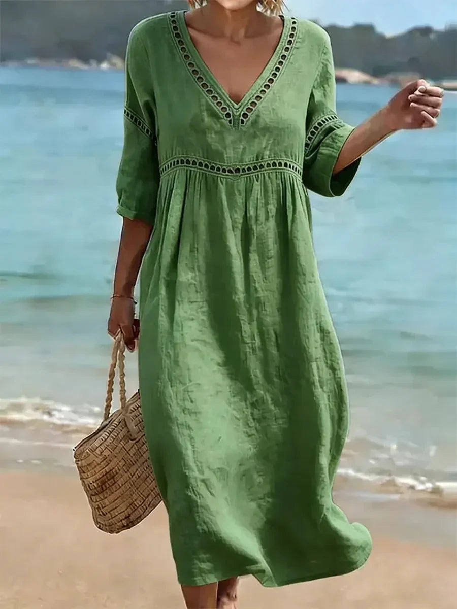🔥Women's Solid Color Retro Casual Stylish Vacation Cotton Dress