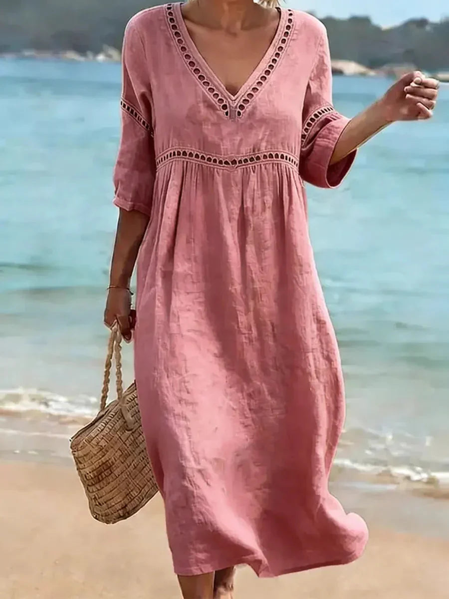 🔥Women's Solid Color Retro Casual Stylish Vacation Cotton Dress