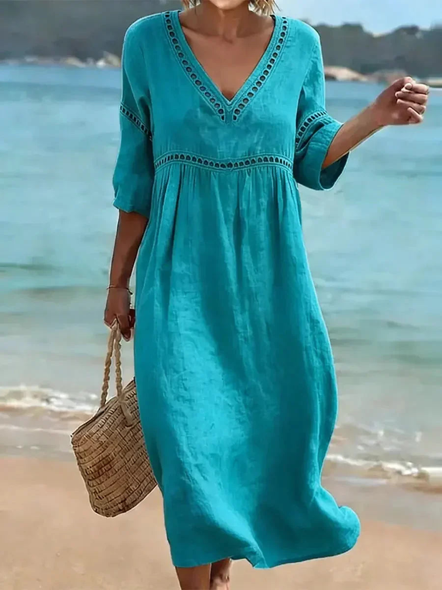 🔥Women's Solid Color Retro Casual Stylish Vacation Cotton Dress