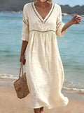 🔥Women's Solid Color Retro Casual Stylish Vacation Cotton Dress