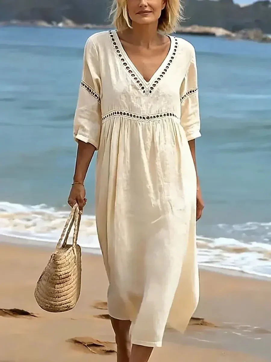 🔥Women's Solid Color Retro Casual Stylish Vacation Cotton Dress