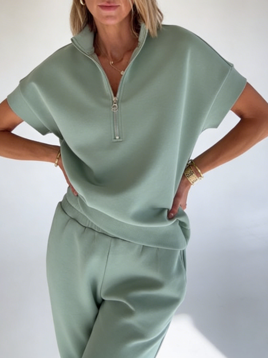🔥Cozy Travel Stand-collar Zip Sweatshirt & Pants Two-piece Set