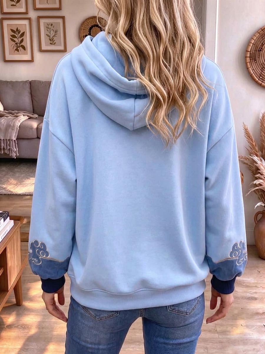 🖤 BLACK FRIDAY SALE 🖤 ☁️ Women's Vintage Embroidered Pullover Hoodie | Tassel Detail & Relaxed Fit