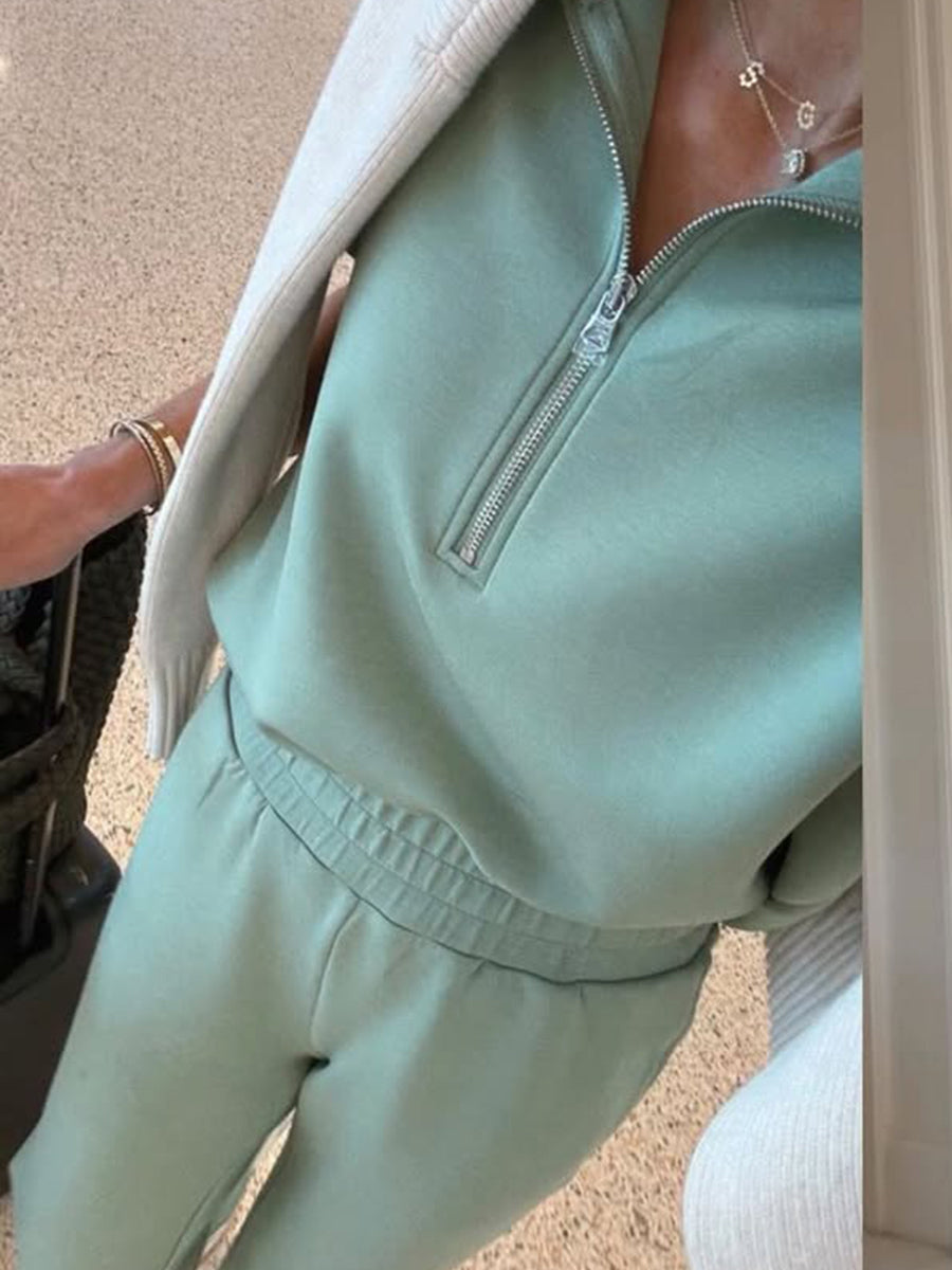 🔥Cozy Travel Stand-collar Zip Sweatshirt & Pants Two-piece Set