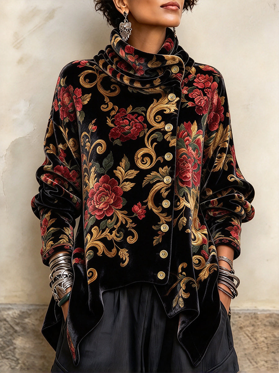 🔥 FINAL HOURS — Women's Vintage Floral Print Velvet Top | Elegant & Sophisticated Style