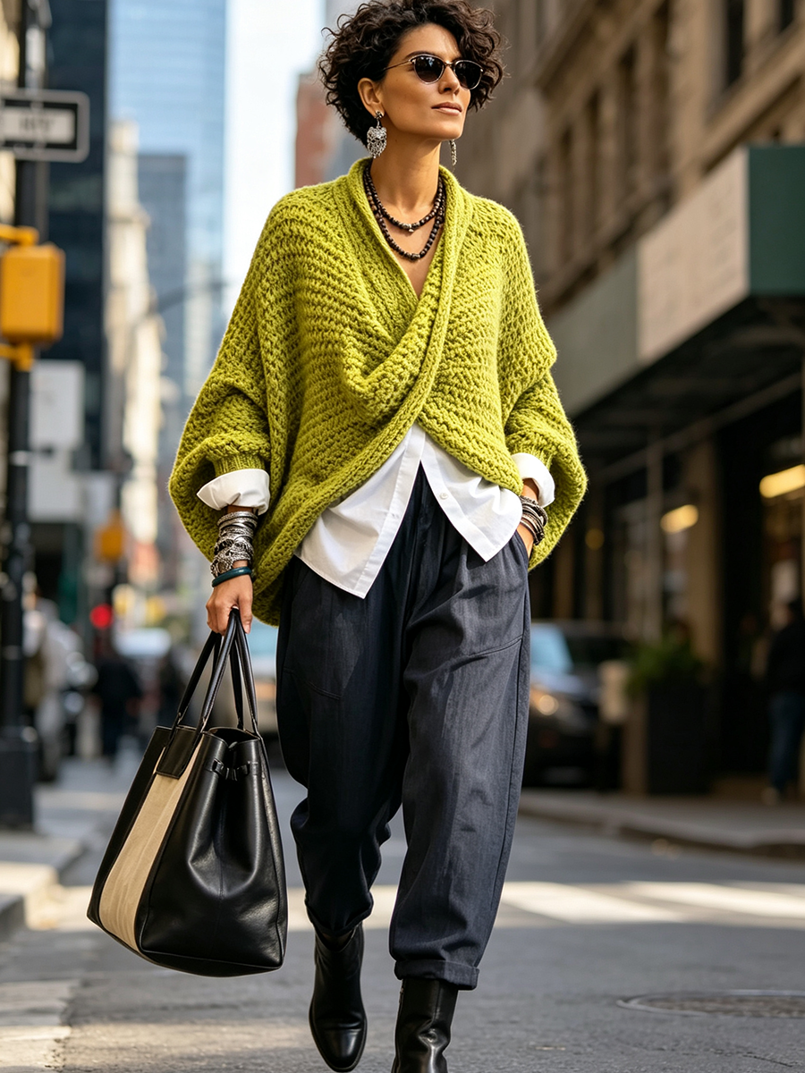 🔥 FINAL HOURS — Women's Crossover V-Neck Sweater | Cozy Batwing Sleeves & Relaxed Fit