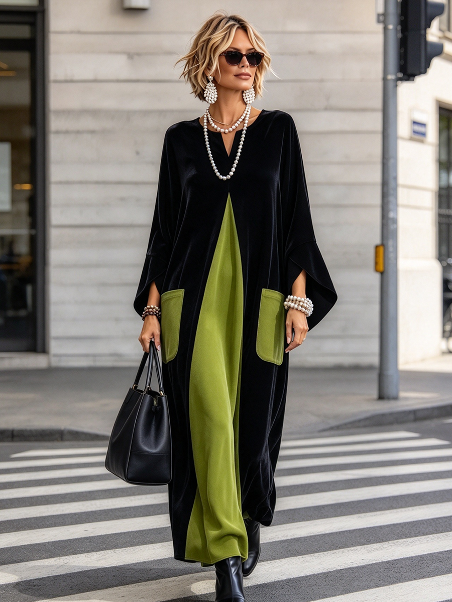 🔥 FINAL HOURS — Women's Color-Block Velvet Dress | Elegant Style & Sophisticated Everyday Glamour