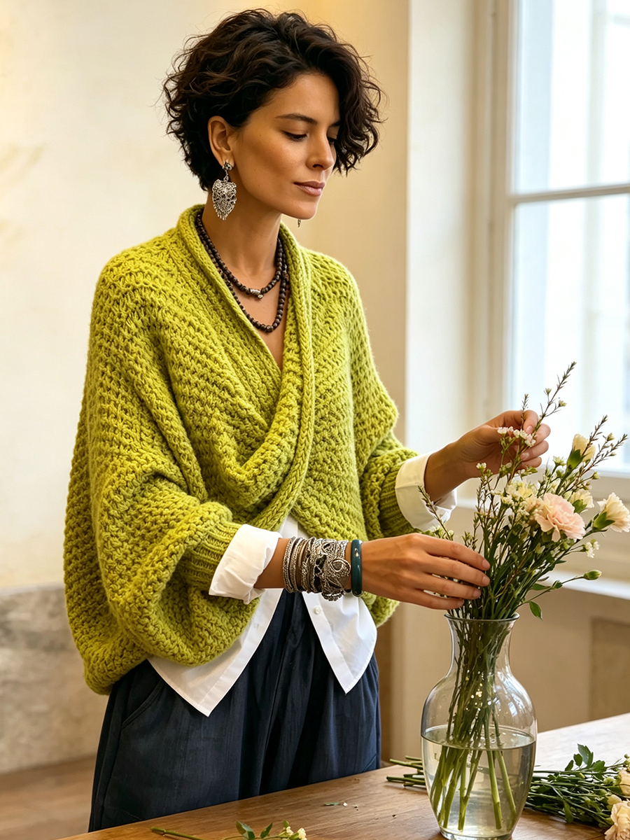 🔥 FINAL HOURS — Women's Crossover V-Neck Sweater | Cozy Batwing Sleeves & Relaxed Fit