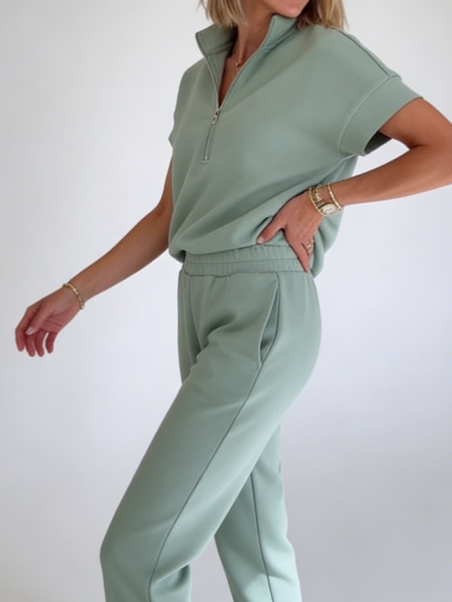 🔥Cozy Travel Stand-collar Zip Sweatshirt & Pants Two-piece Set