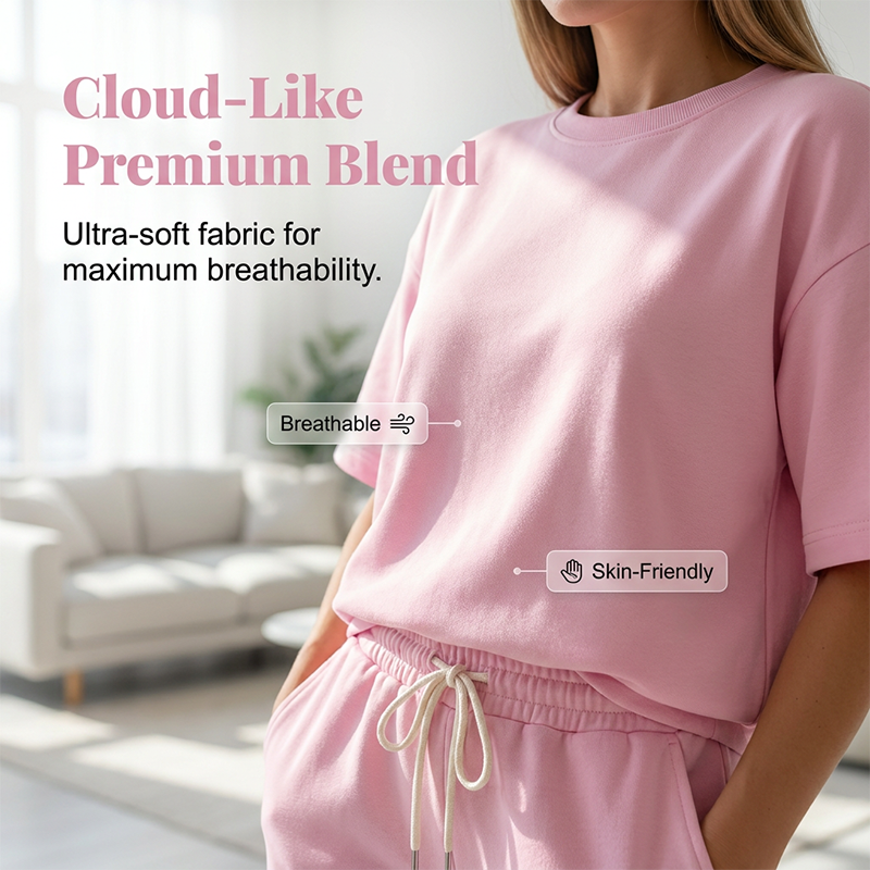 🖤 BLACK FRIDAY SALE 🖤 ☁️ Women's Short-Sleeve Lounge Set | Drawstring Joggers & Relaxed Fit