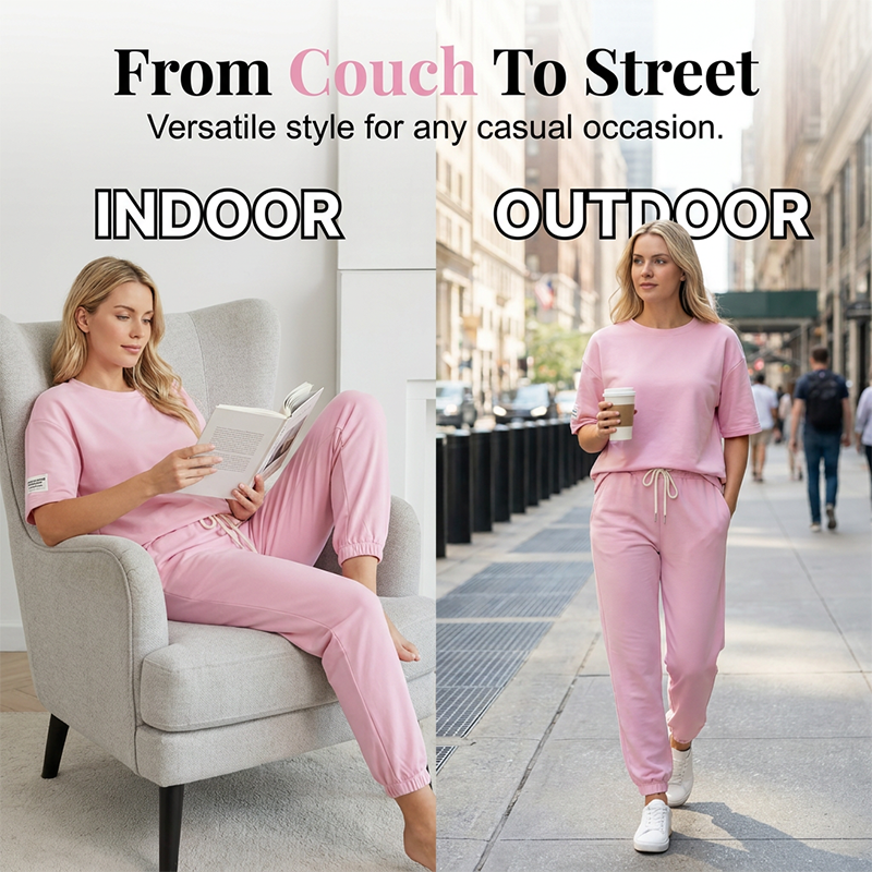 🖤 BLACK FRIDAY SALE 🖤 ☁️ Women's Short-Sleeve Lounge Set | Drawstring Joggers & Relaxed Fit