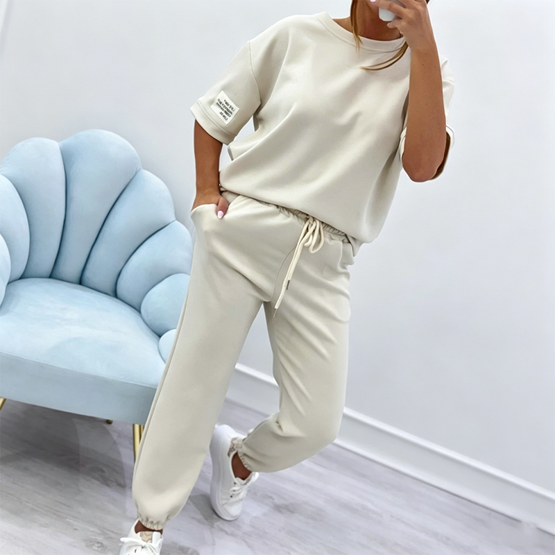 🖤 BLACK FRIDAY SALE 🖤 ☁️ Women's Short-Sleeve Lounge Set | Drawstring Joggers & Relaxed Fit
