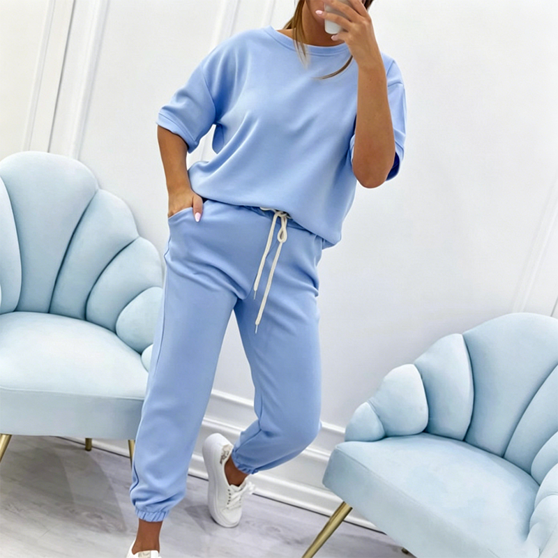 🖤 BLACK FRIDAY SALE 🖤 ☁️ Women's Short-Sleeve Lounge Set | Drawstring Joggers & Relaxed Fit