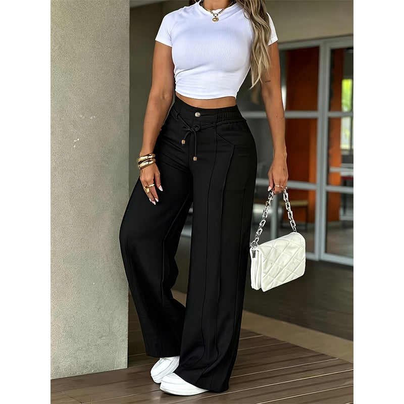 💝💝Women's High-Waisted Straight-Leg Pants with Front Seam Detail & Elastic Back Waistband – Comfortable, Versatile Trousers for Work & Everyday Wear