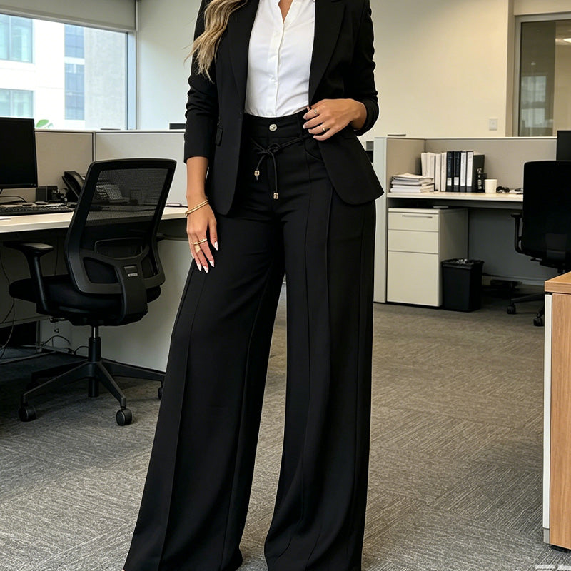 💝💝Women's High-Waisted Straight-Leg Pants with Front Seam Detail & Elastic Back Waistband – Comfortable, Versatile Trousers for Work & Everyday Wear
