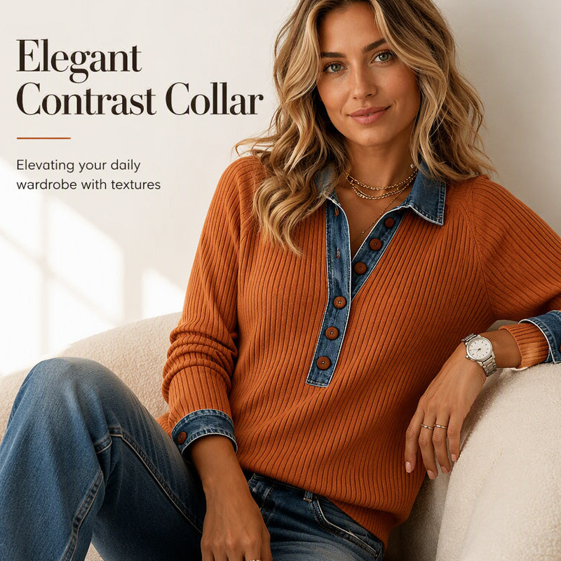 🔥 FINAL HOURS — Women's Denim & Knit Patchwork Top | Relaxed Fit & All-Day Comfort