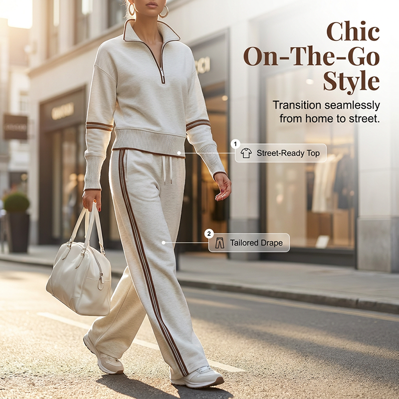 🔥 FINAL HOURS — Women's Half-Zip Top & Wide-Leg Pants Set | Effortless Everyday Comfort