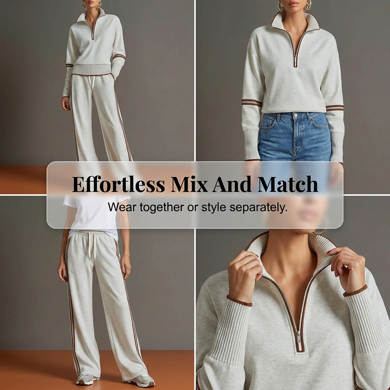 🔥 FINAL HOURS — Women's Half-Zip Top & Wide-Leg Pants Set | Effortless Everyday Comfort