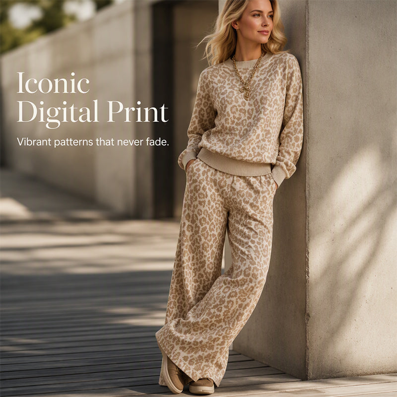 🔥 FINAL HOURS — Women's Leopard Print Sweatshirt & Wide-Leg Pants Set | Chic & Cozy Style