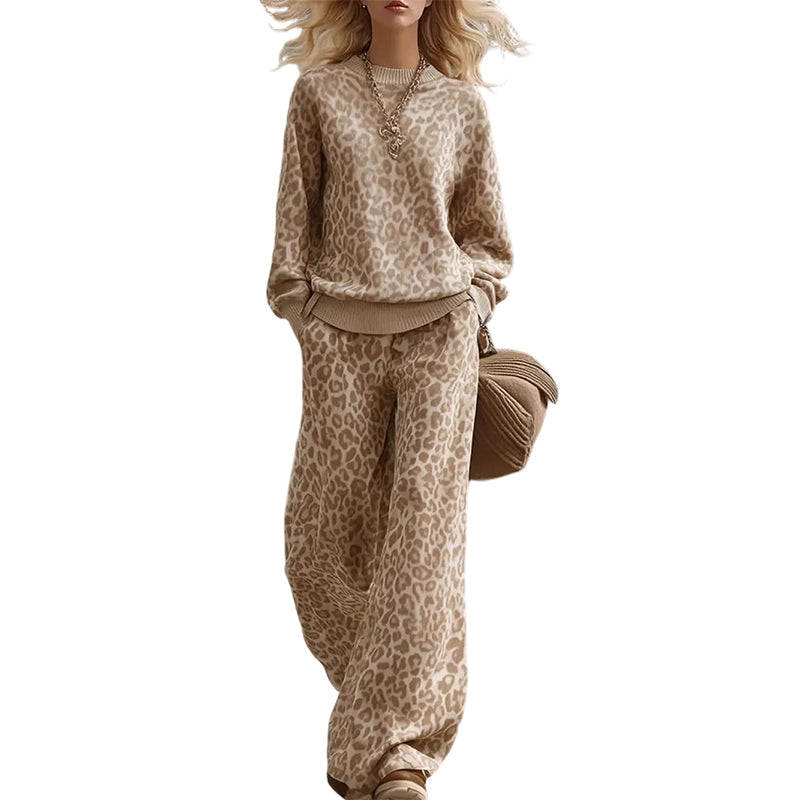 🔥 FINAL HOURS — Women's Leopard Print Sweatshirt & Wide-Leg Pants Set | Chic & Cozy Style
