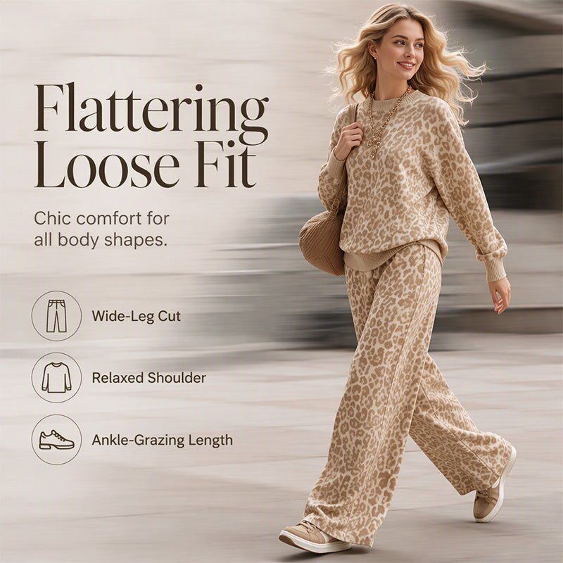 🔥 FINAL HOURS — Women's Leopard Print Sweatshirt & Wide-Leg Pants Set | Chic & Cozy Style
