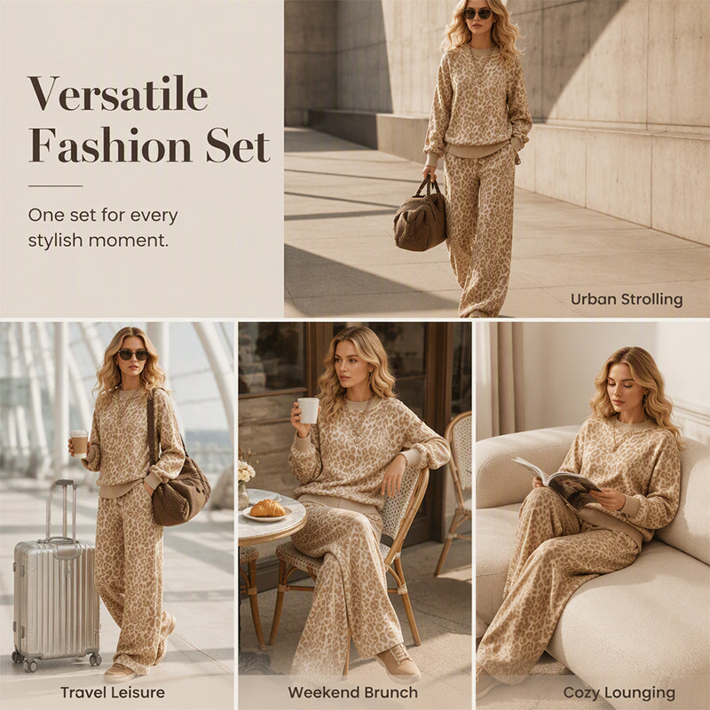 🔥 FINAL HOURS — Women's Leopard Print Sweatshirt & Wide-Leg Pants Set | Chic & Cozy Style