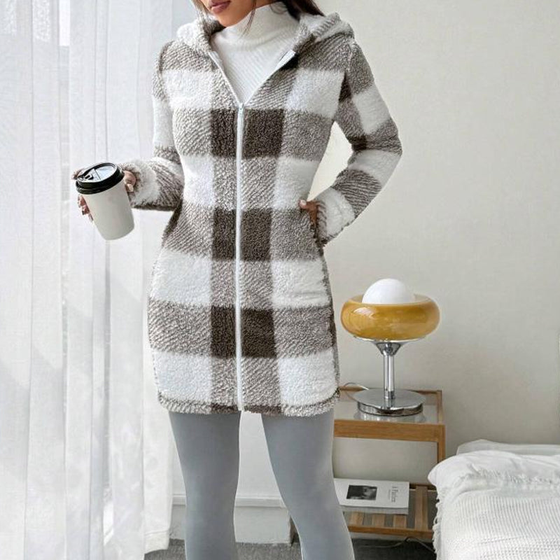 🍂🔥 FINAL HOURS — Women's Plaid Zip-Up Hooded Jacket | Cozy Long-Line Style