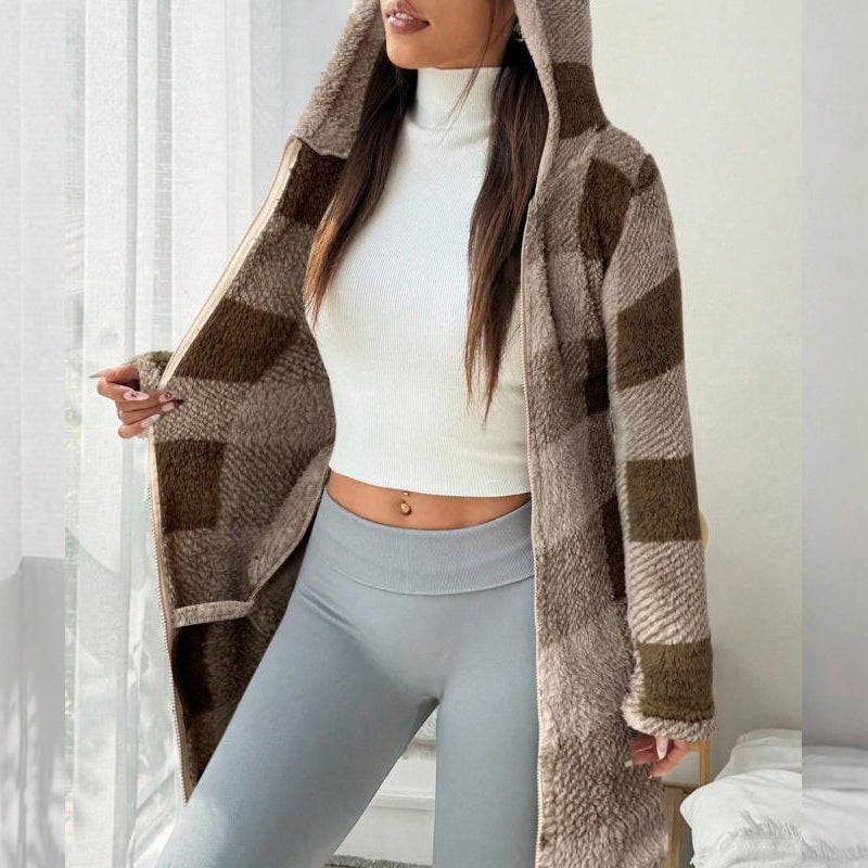 🍂🔥 FINAL HOURS — Women's Plaid Zip-Up Hooded Jacket | Cozy Long-Line Style