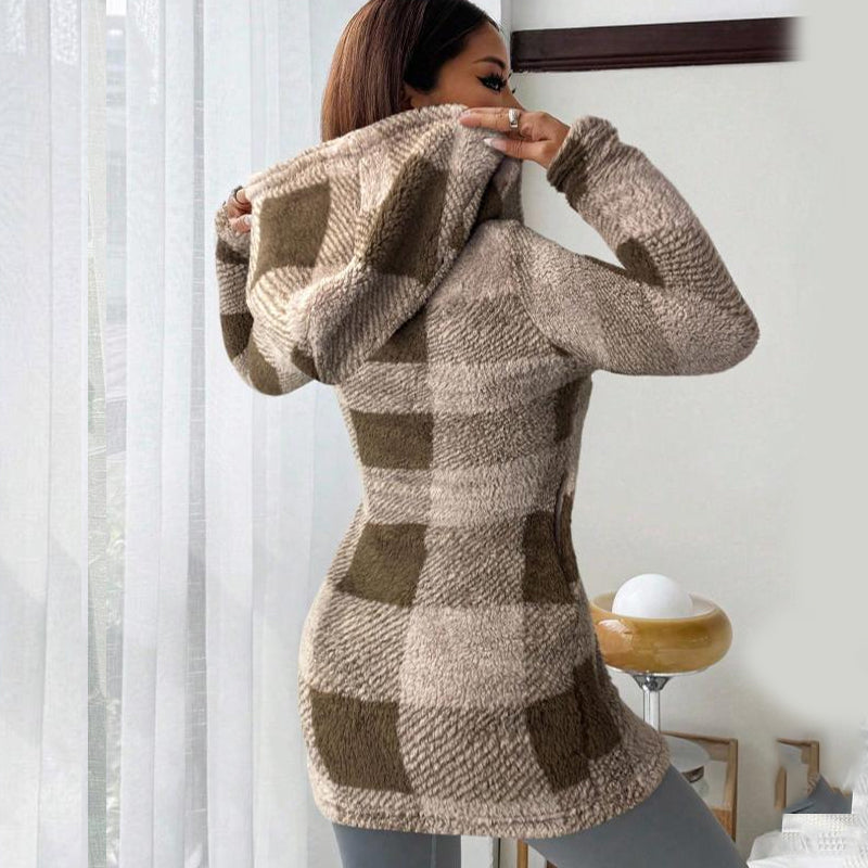 🍂🔥 FINAL HOURS — Women's Plaid Zip-Up Hooded Jacket | Cozy Long-Line Style