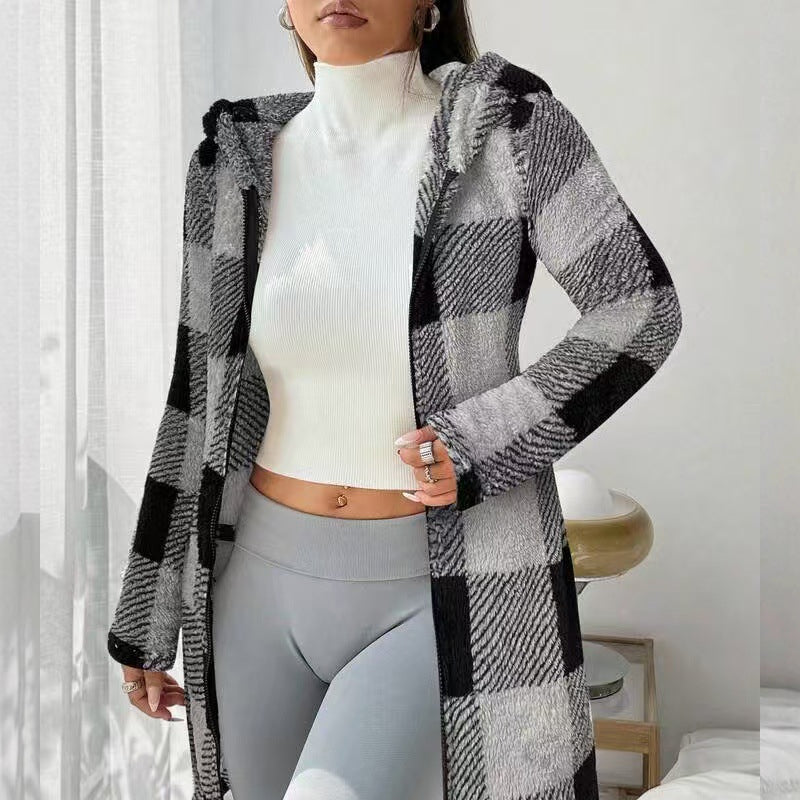 🍂🔥 FINAL HOURS — Women's Plaid Zip-Up Hooded Jacket | Cozy Long-Line Style
