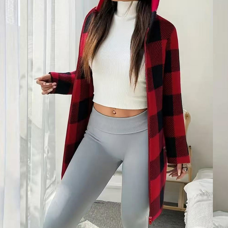 🍂🔥 FINAL HOURS — Women's Plaid Zip-Up Hooded Jacket | Cozy Long-Line Style