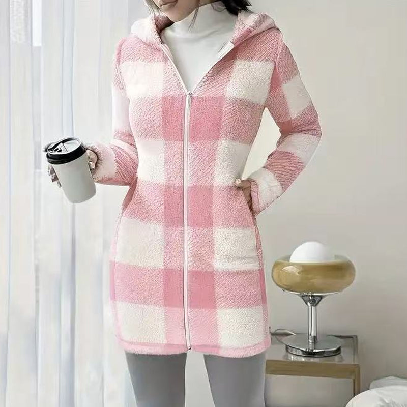 🍂🔥 FINAL HOURS — Women's Plaid Zip-Up Hooded Jacket | Cozy Long-Line Style