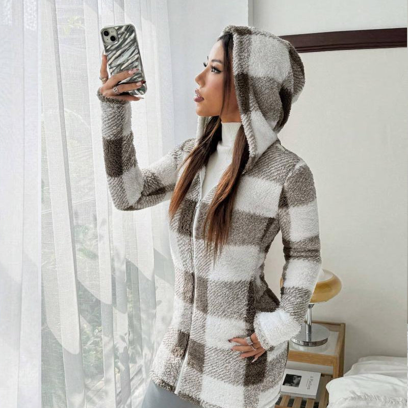 🍂🔥 FINAL HOURS — Women's Plaid Zip-Up Hooded Jacket | Cozy Long-Line Style