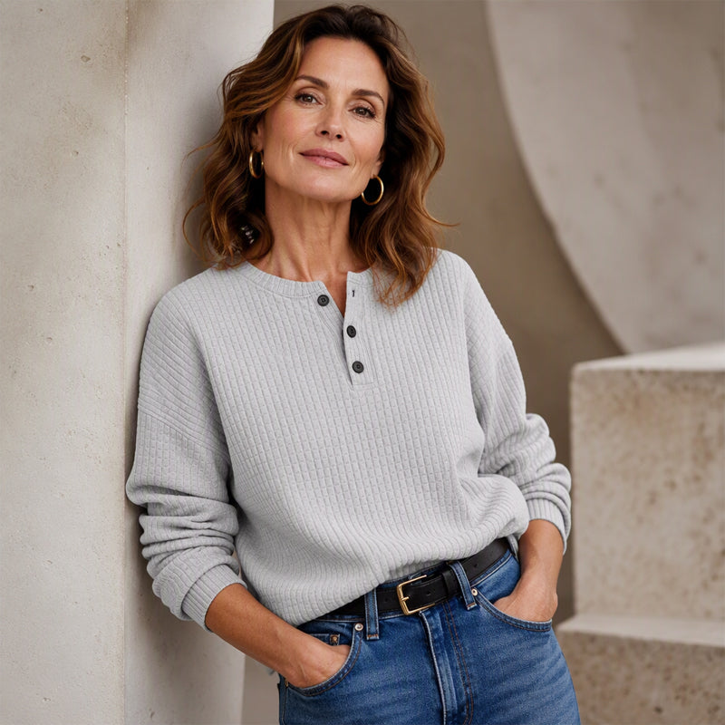 🔥🍂 LAST CHANCE — Women's Waffle Knit Sweatshirt | Loose Fit & Button-Neck Style