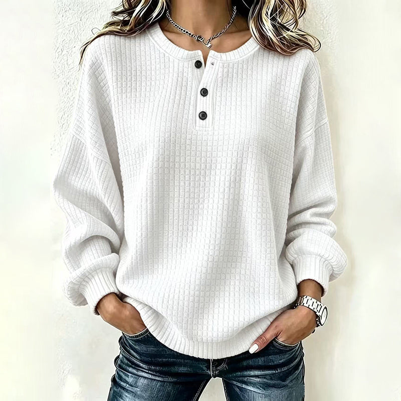 🔥🍂 LAST CHANCE — Women's Waffle Knit Sweatshirt | Loose Fit & Button-Neck Style