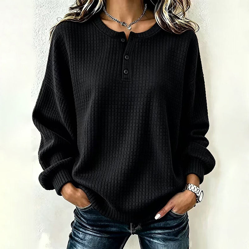 🔥🍂 LAST CHANCE — Women's Waffle Knit Sweatshirt | Loose Fit & Button-Neck Style