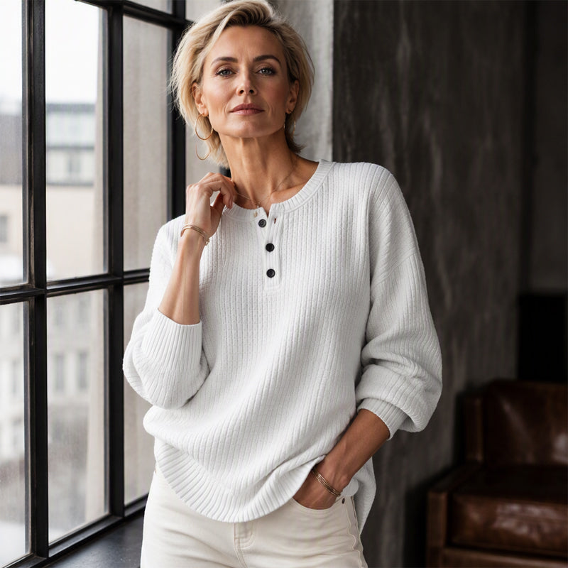 🔥🍂 LAST CHANCE — Women's Waffle Knit Sweatshirt | Loose Fit & Button-Neck Style