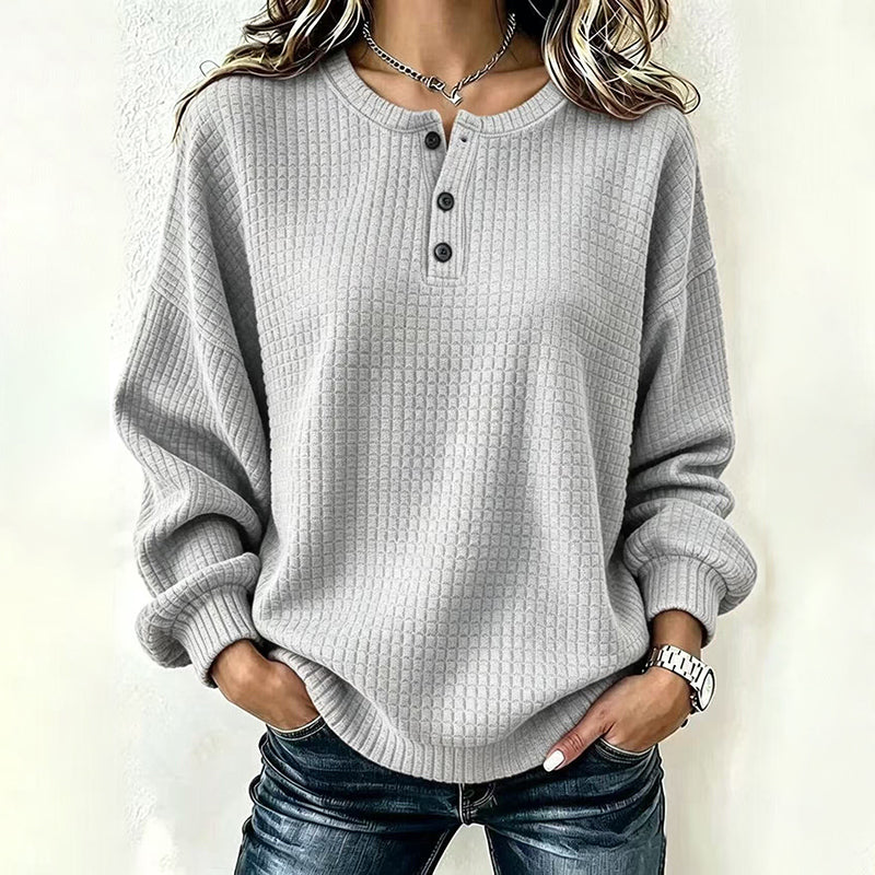🔥🍂 LAST CHANCE — Women's Waffle Knit Sweatshirt | Loose Fit & Button-Neck Style