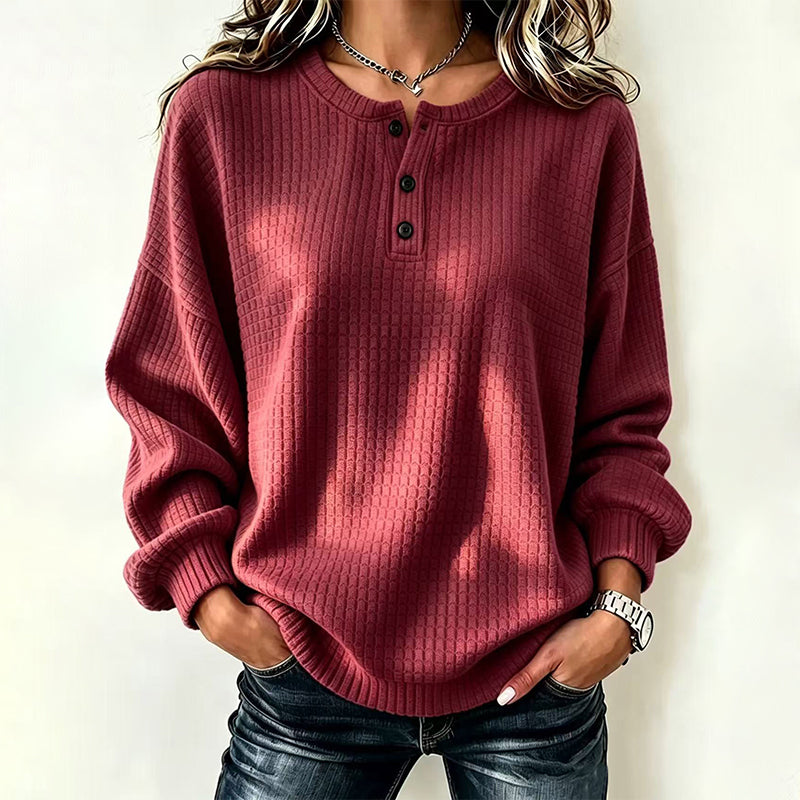 🔥🍂 LAST CHANCE — Women's Waffle Knit Sweatshirt | Loose Fit & Button-Neck Style