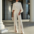 Women Elegant Mock Neck Cape Top and Wide Leg Pants Set