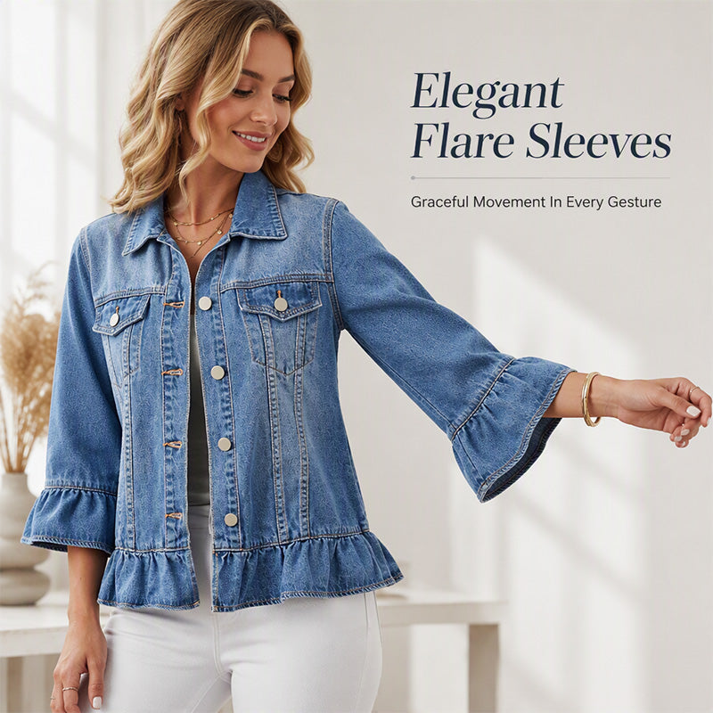 👚✨Women's Cropped Denim Jacket with Ruffle Hem